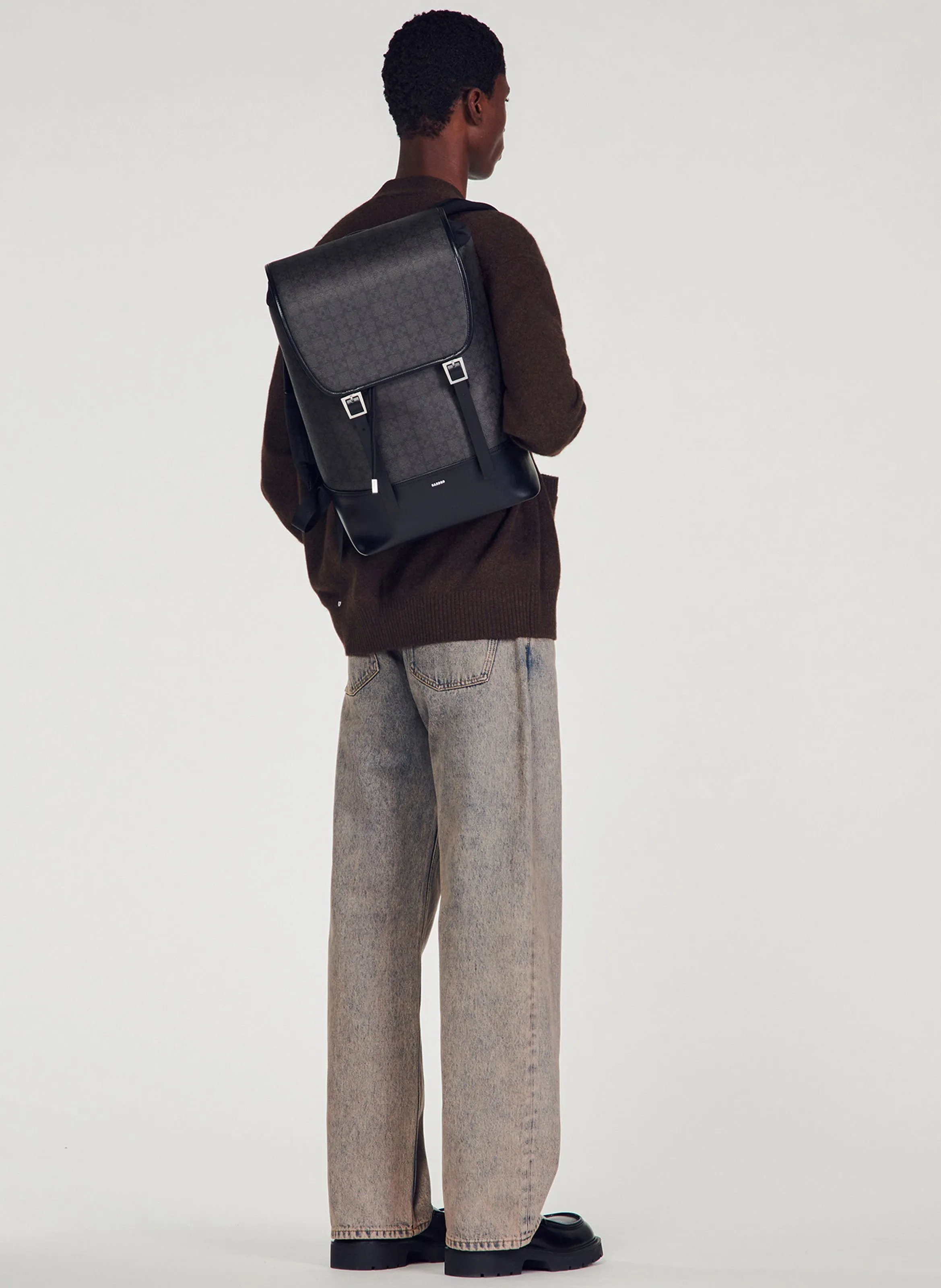 SANDRO  Sac à dos en toile enduite à motifs - Noir